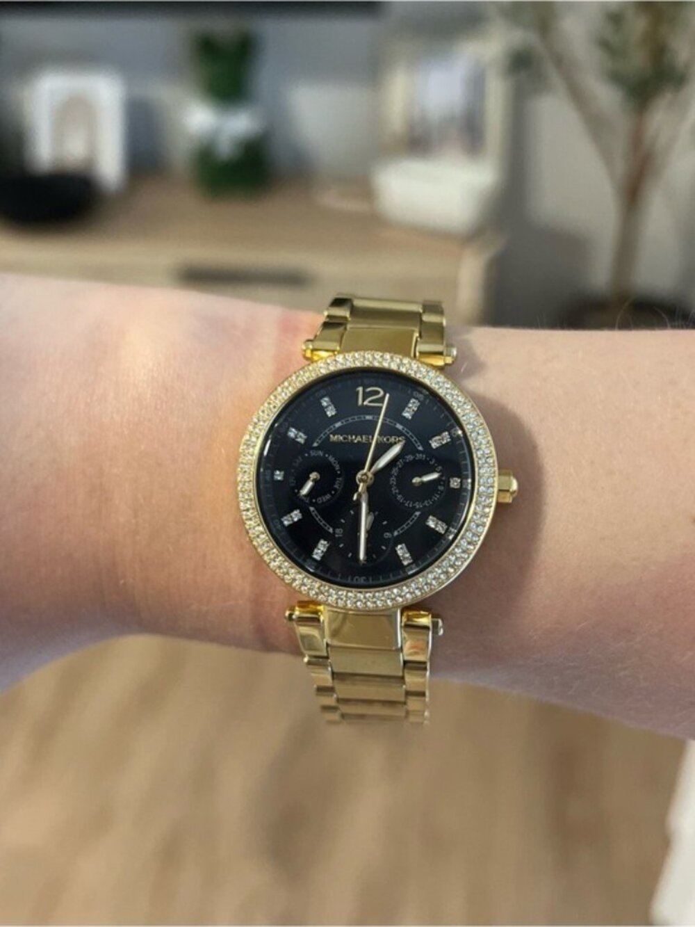 Michael Kors Mini Parker MK3790 Gold Black Crystal Watch 33mm